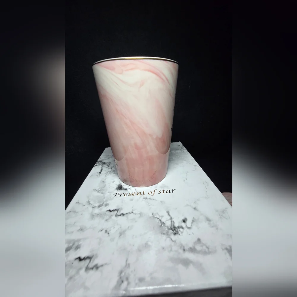 Pink Marble Mug Set with Gold Spoon 